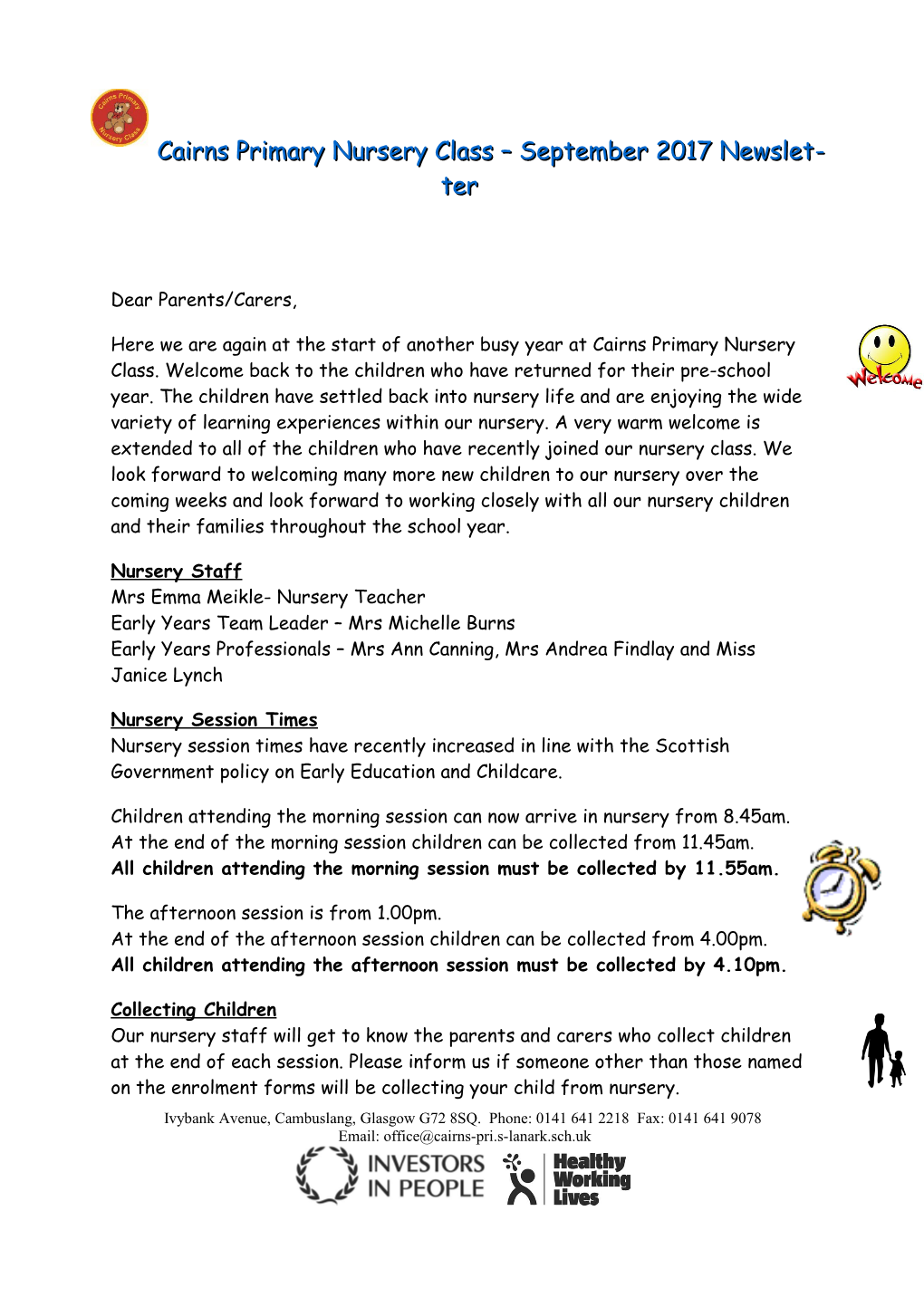 Cairns Primary Nursery Class September 2017 Newsletter