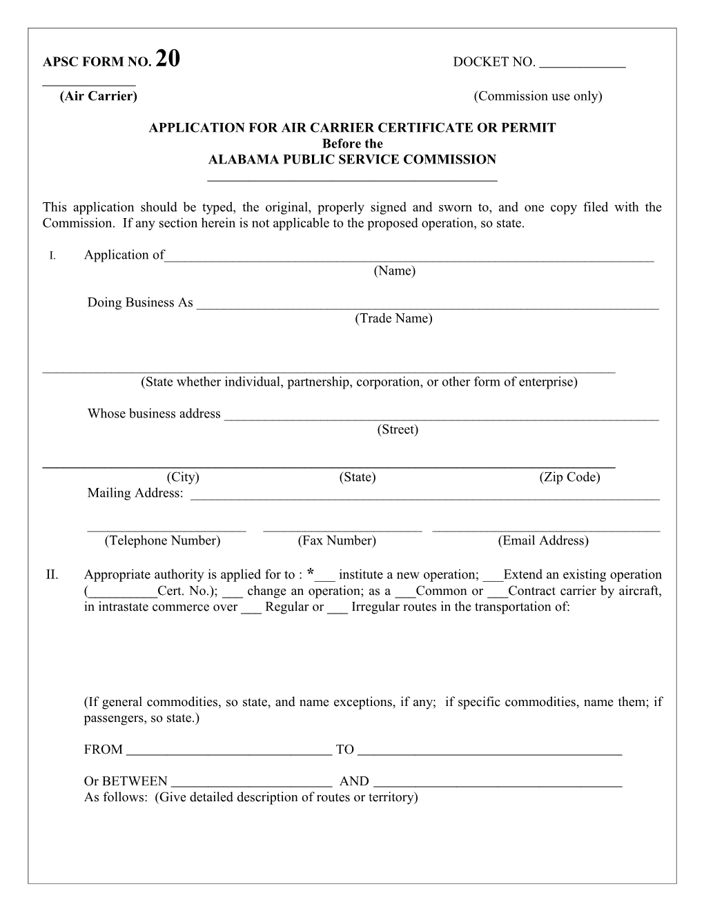 Application for Air Carrier Certificate Or Permit