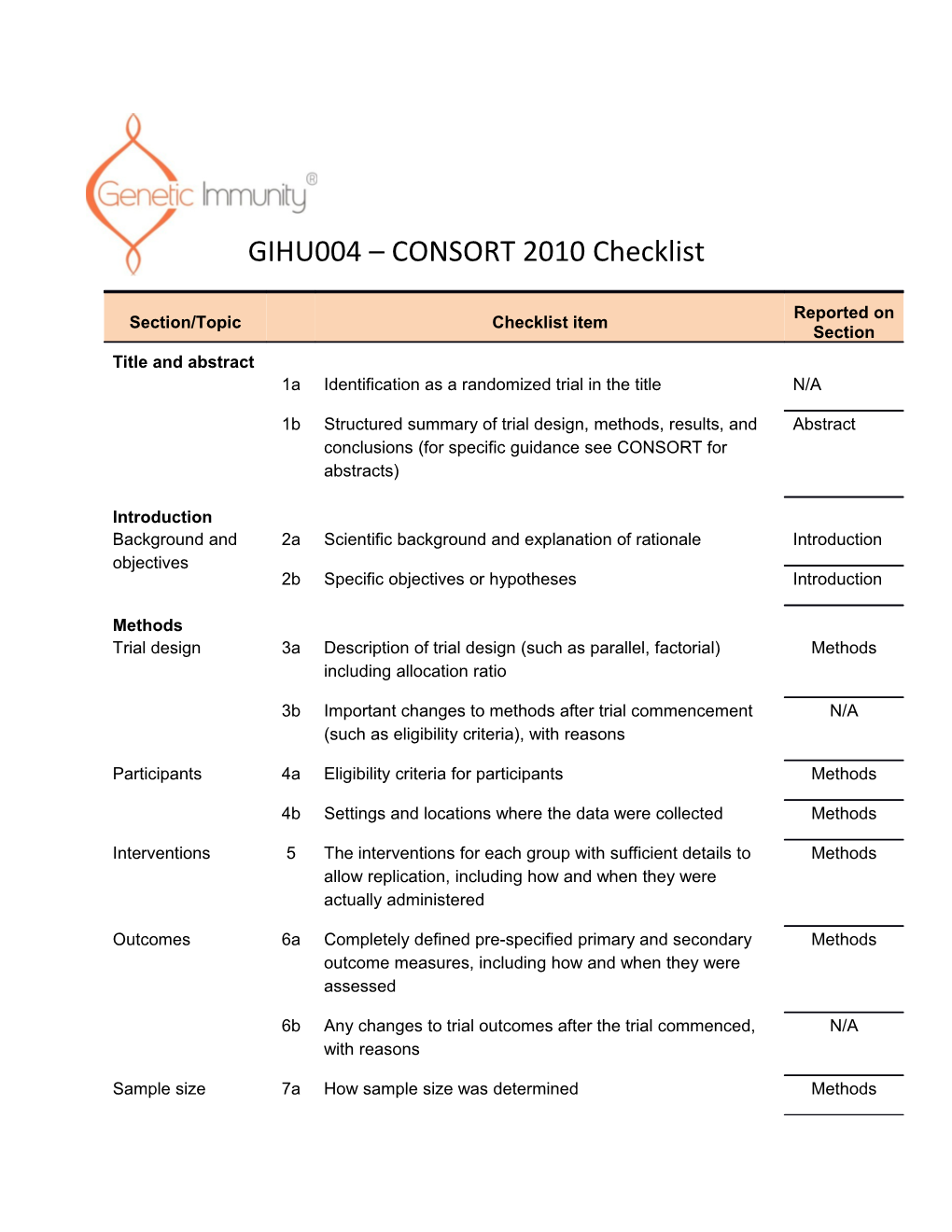 GIHU004 CONSORT 2010 Checklist