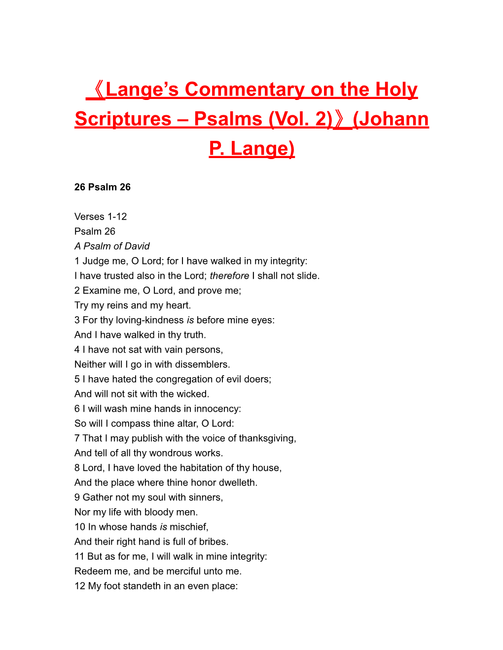 Lange S Commentary on the Holy Scriptures Psalms (Vol. 2) (Johann P. Lange)