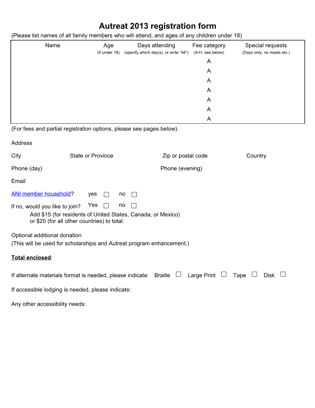 Autreat 2013Registration Form