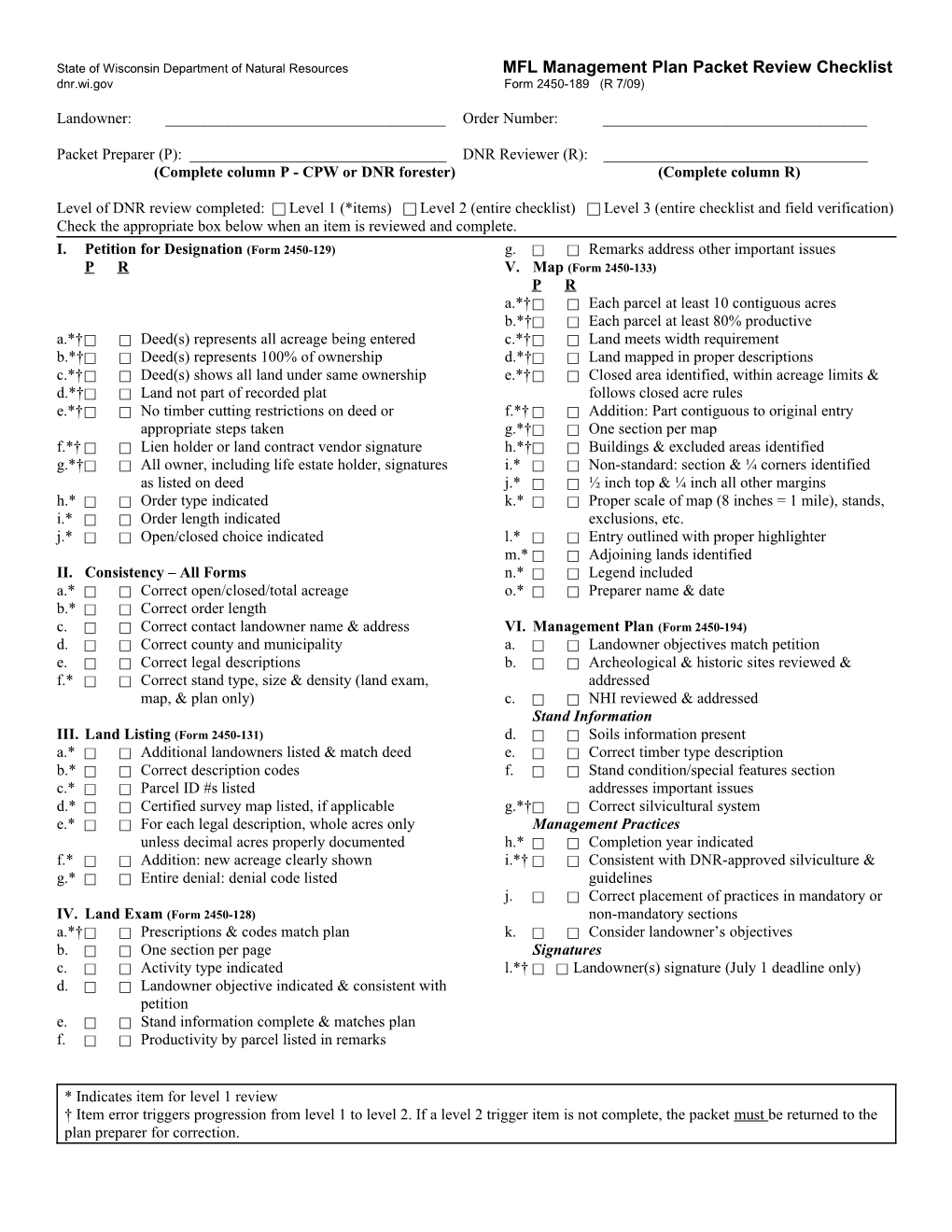 Management Plan Review Checklist Certified Plan Writer