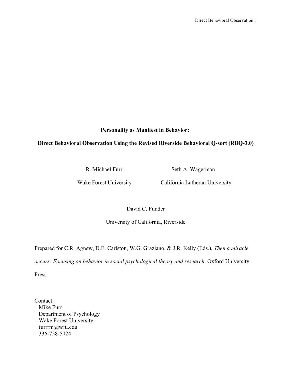 Direct Behavioral Observation Using the Revised Riverside Behavioral Q-Sort (RBQ-3.0)