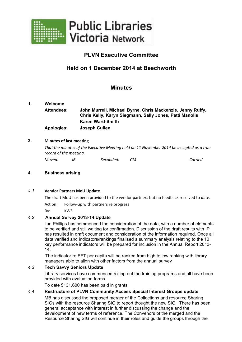 PLVN Executive Committee Meeting 141201