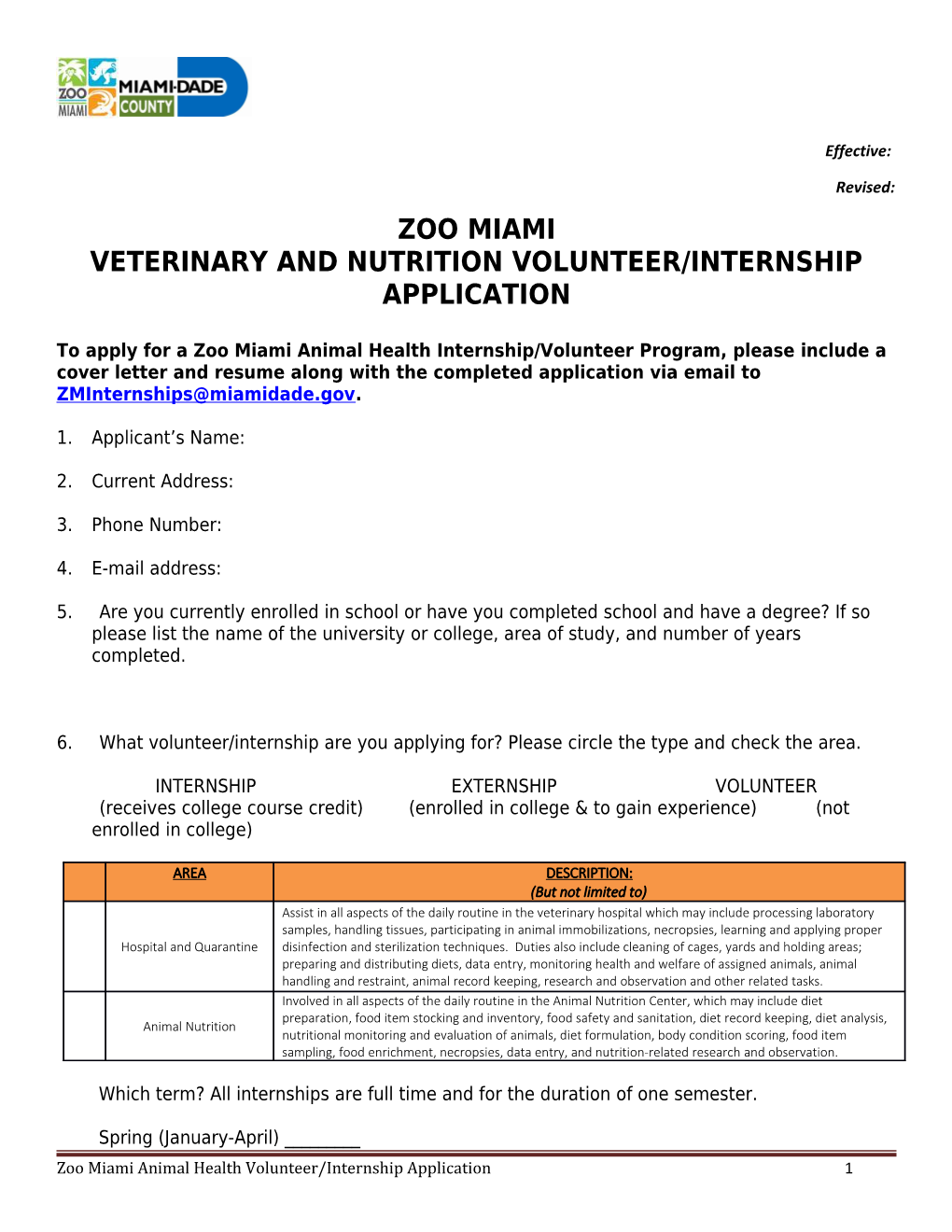 Veterinary and Nutritionvolunteer/Internship Application