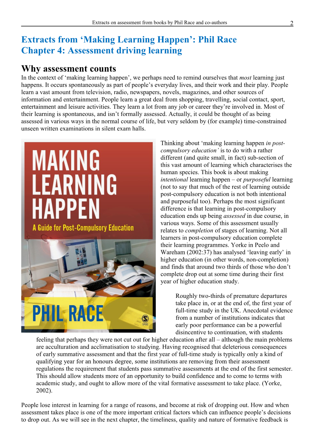 Extracts on Assessment from Books by Phil Race and Co-Authors