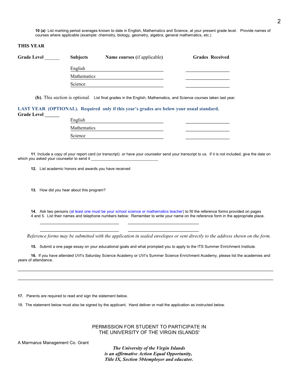 ITS SUMMER 2009 ENRICHMENT INSTITUTE Application in MS Word Format