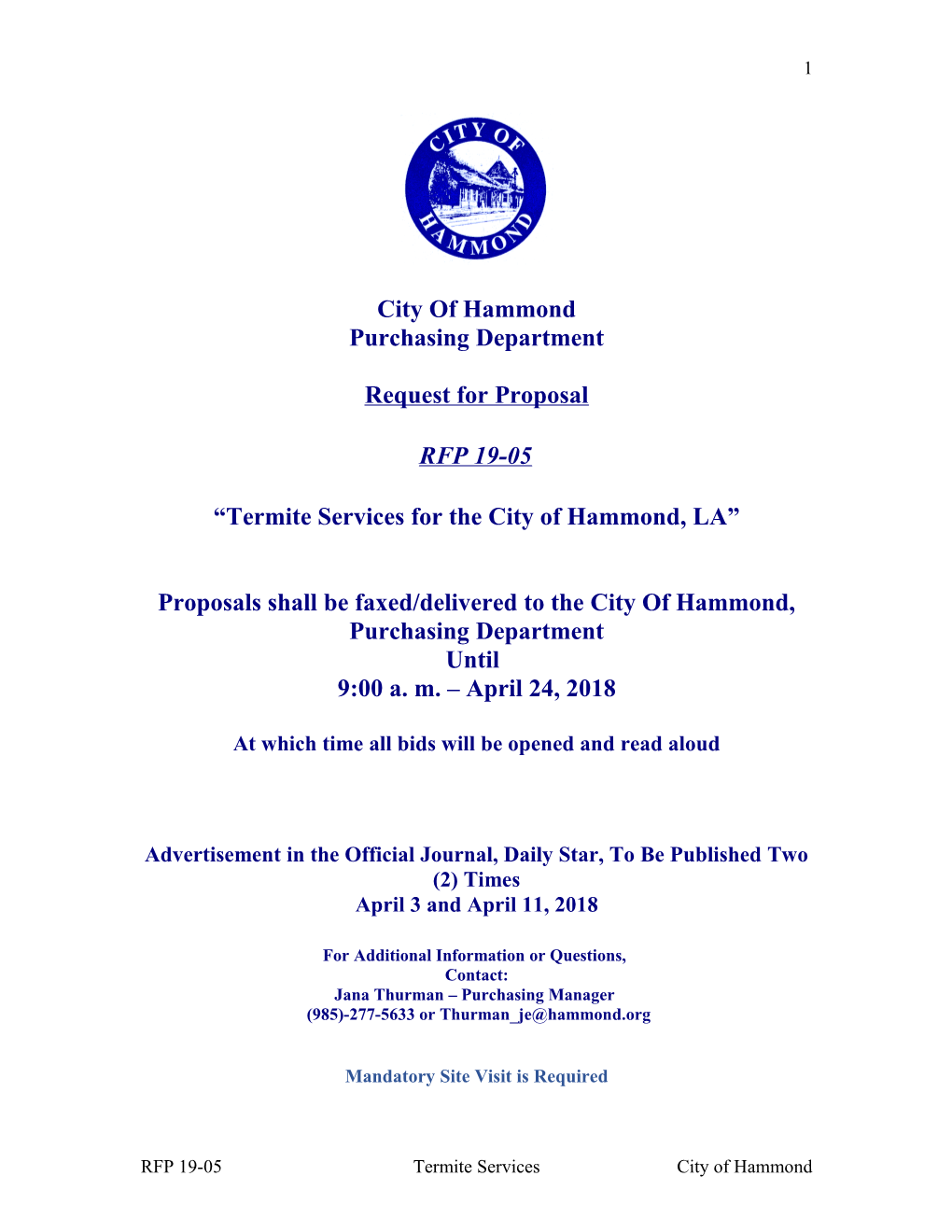 Termite Services for the City of Hammond, LA