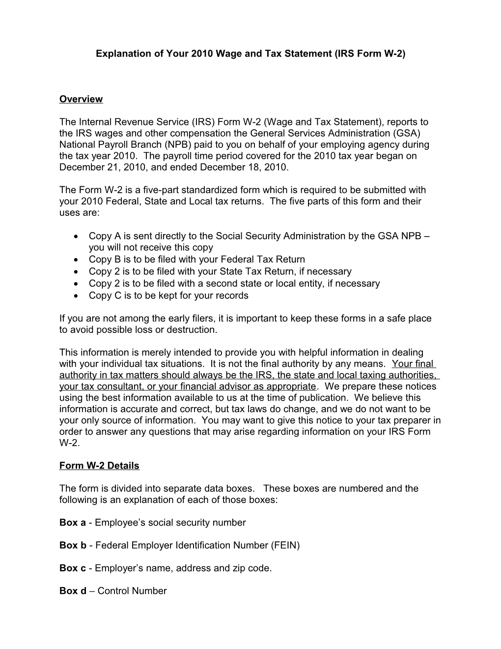 GSA Wage and Tax Statement (Form W-2)