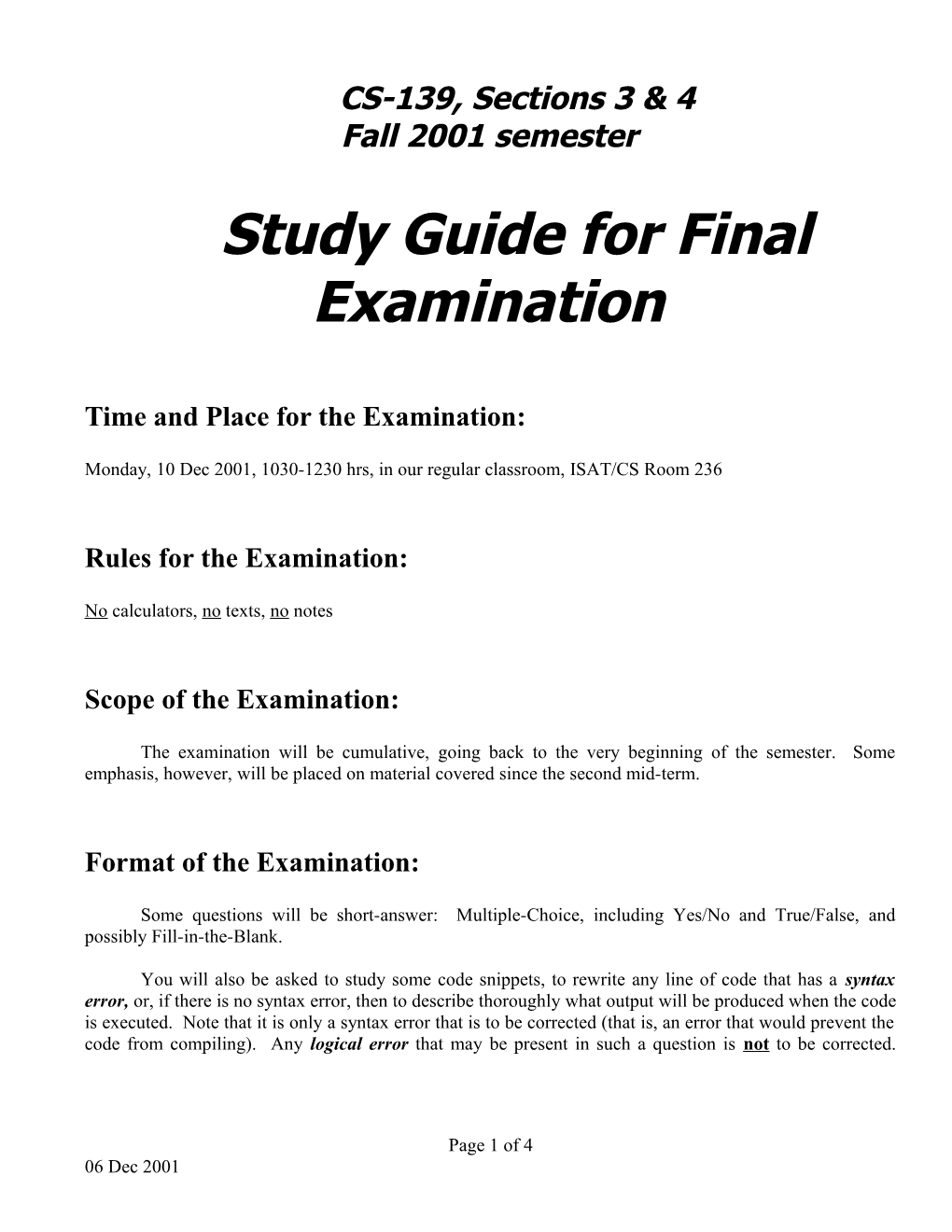 Study Guide for Final Examination