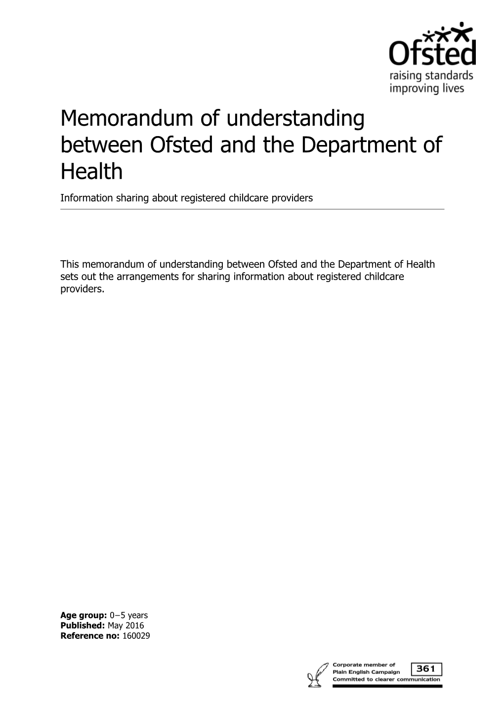 Memorandum of Understanding Between Ofsted and the Department of Health