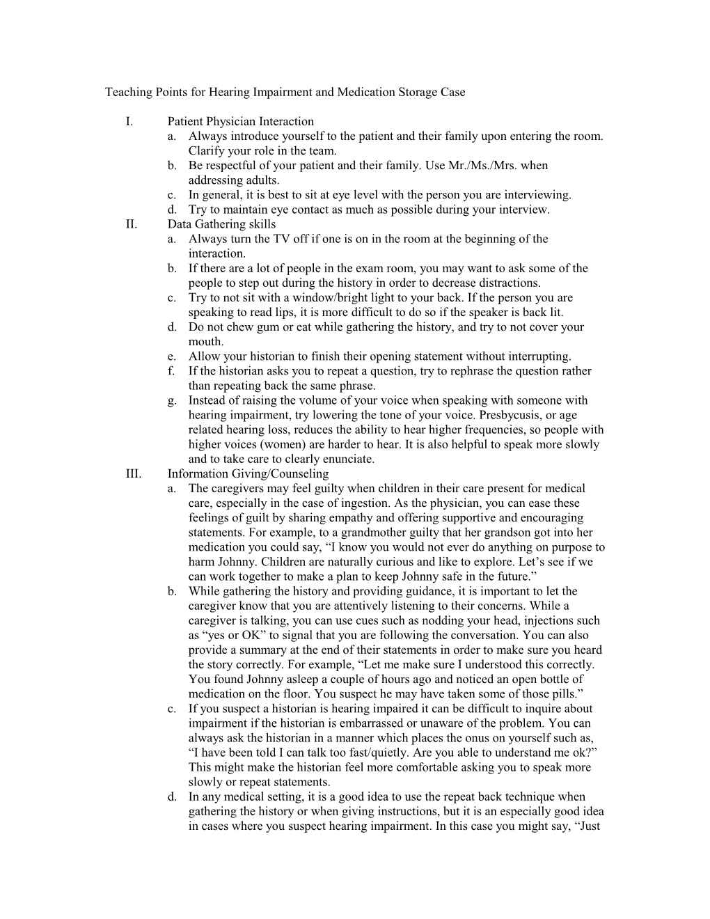 Teaching Points for Hearing Impairment and Medication Storage Case