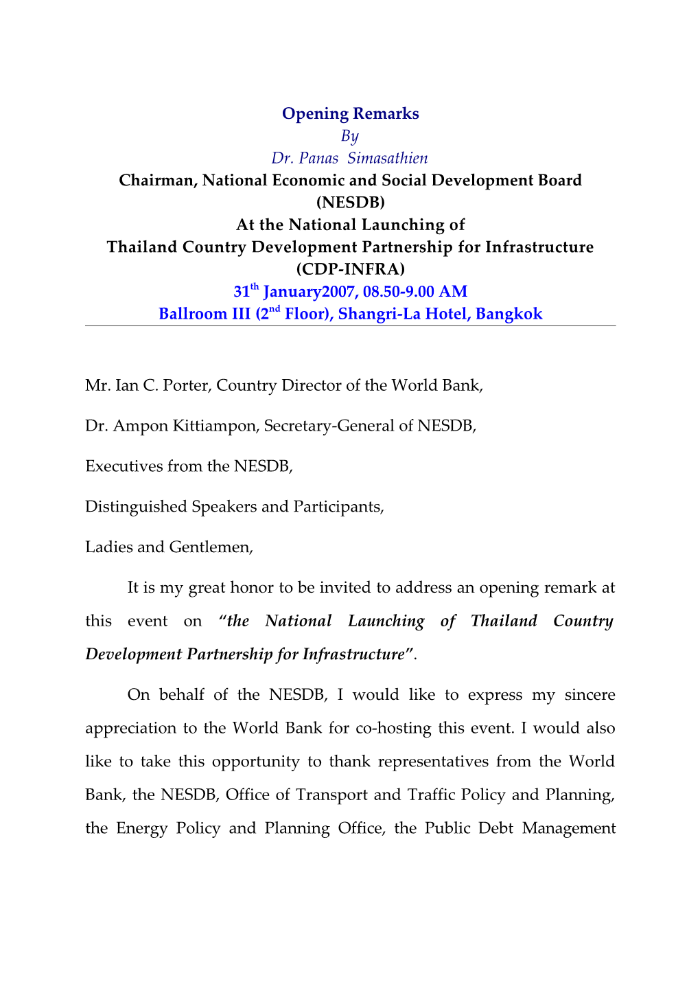 Chairman, National Economic and Social Development Board (NESDB)