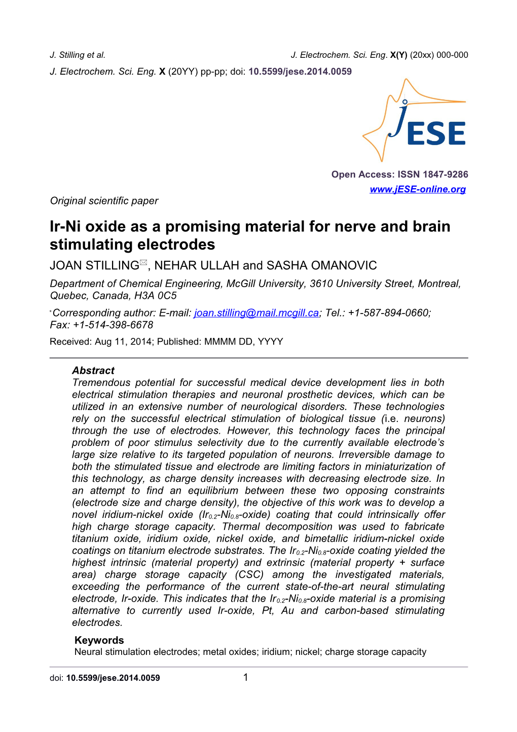 Ir-Ni Oxide As a Promising Material for Nerve and Brain Stimulating Electrodes