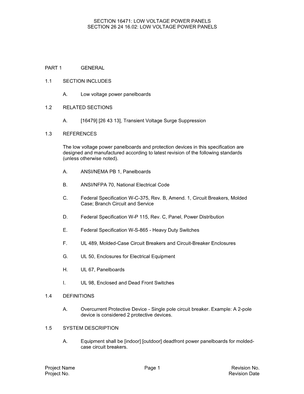 Section 16471: Low Voltage Power Panels