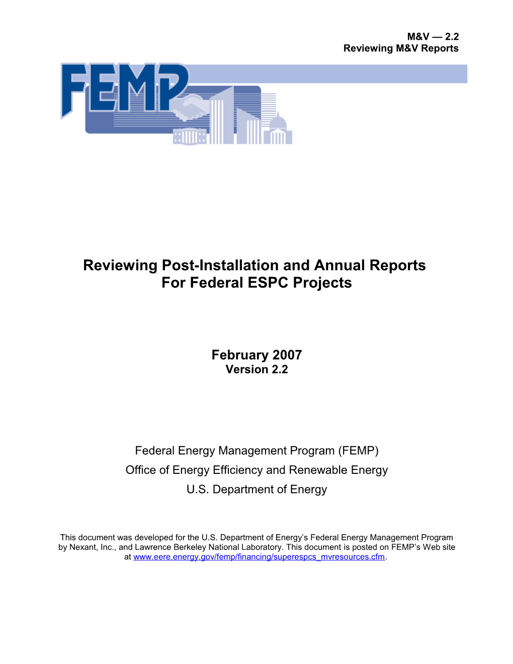 FEMP M&V Annual Report Review Template