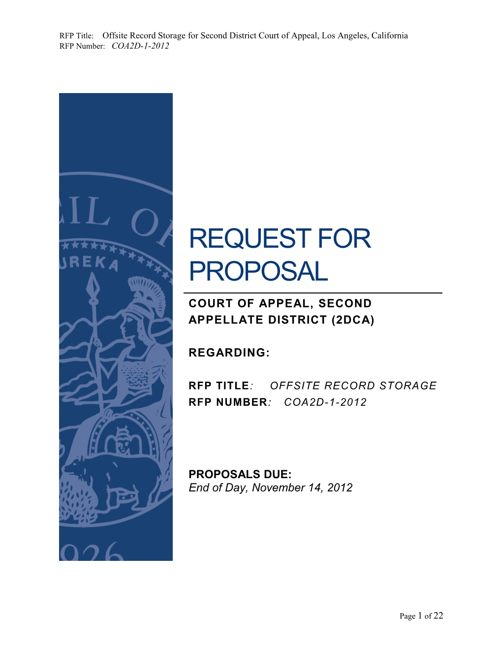 RFP Title: Offsite Record Storage for Second District Court of Appeal, Los Angeles, California