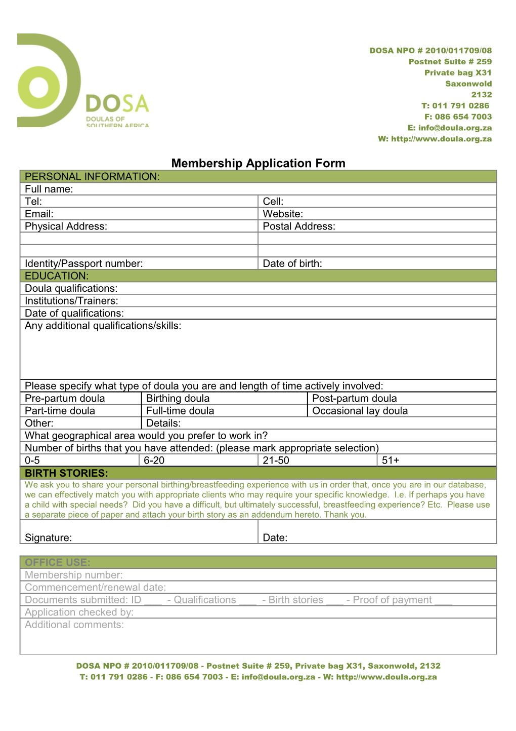Membership Application Form s22