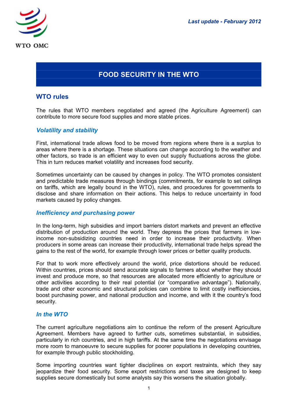 Food Security in the Wto