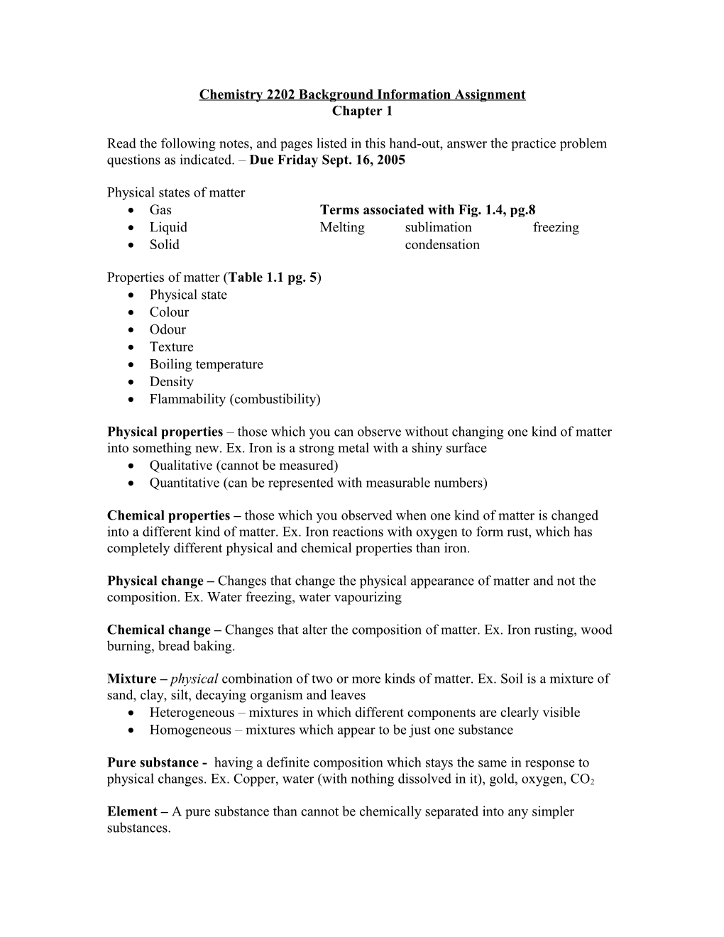 Chemistry 2202 Background Information Chapter 1 (Pg