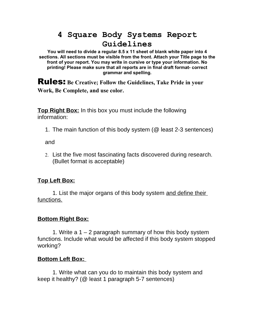 4 Square Book Report Guidelines