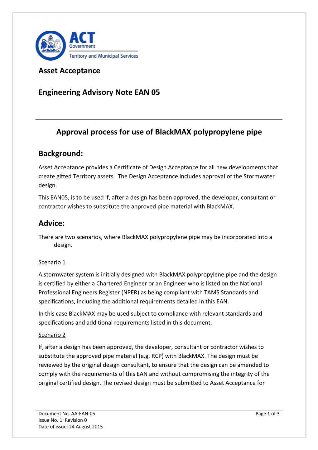 Approval Process for Use of Blackmax Polypropylene Pipe