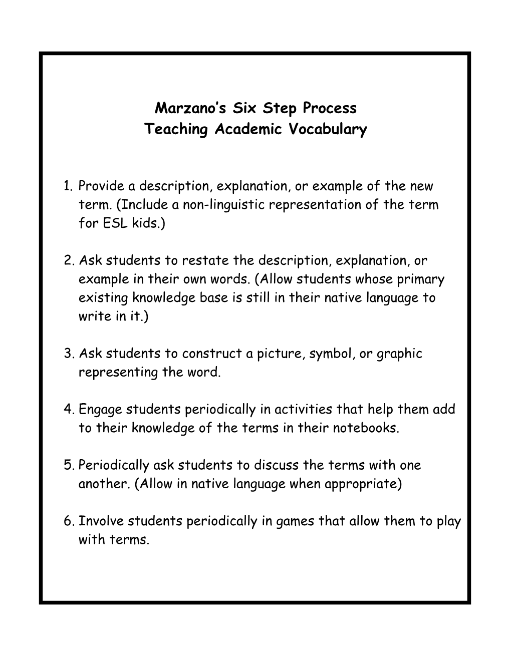Marzano S Six Step Process