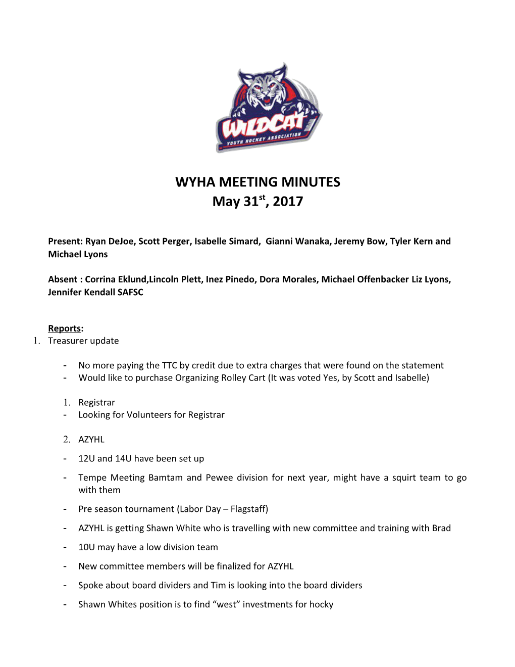 Wyha Meeting Minutes