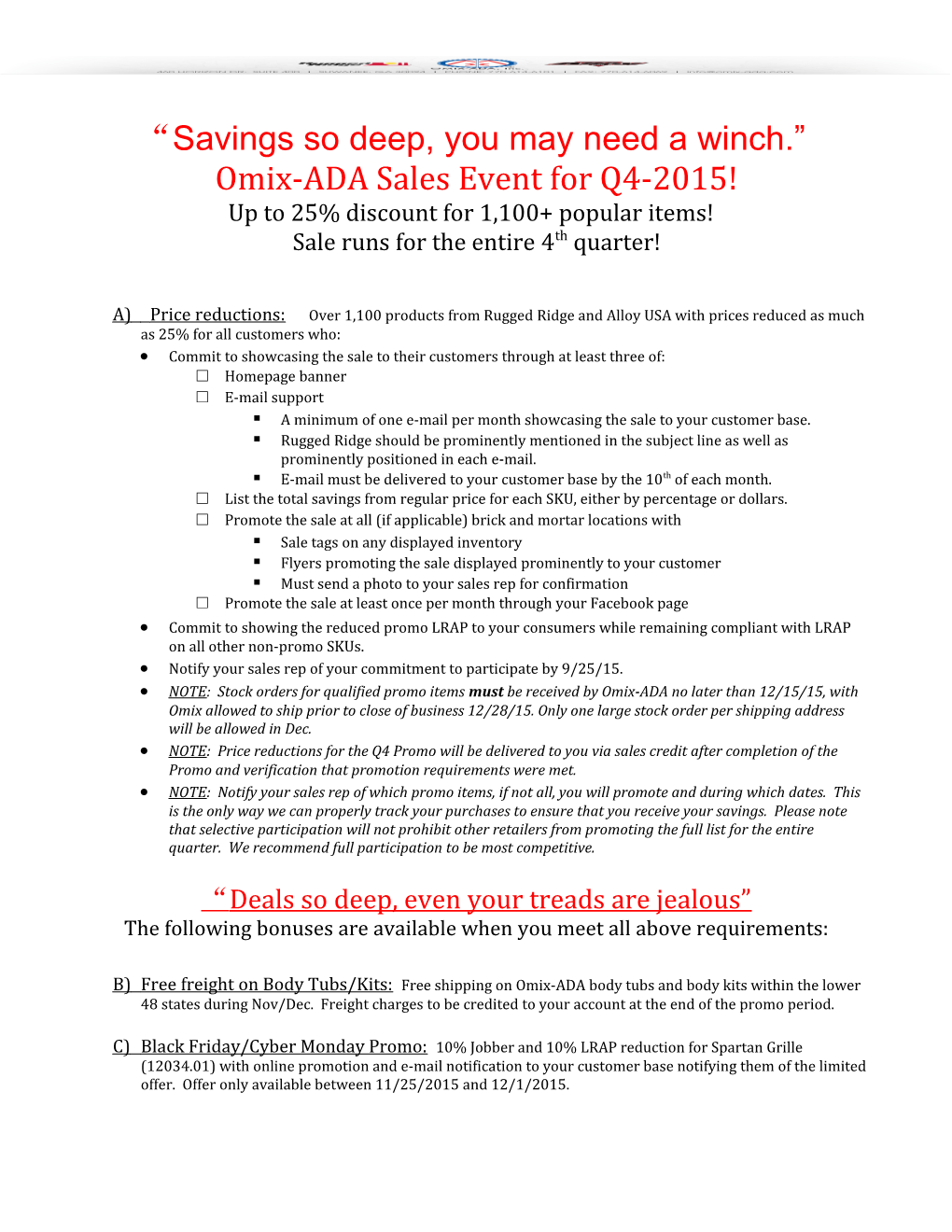 Omix-ADA Sales Event for Q4-2015!