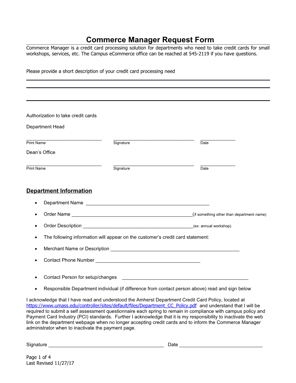 Commerce Manager Request Form