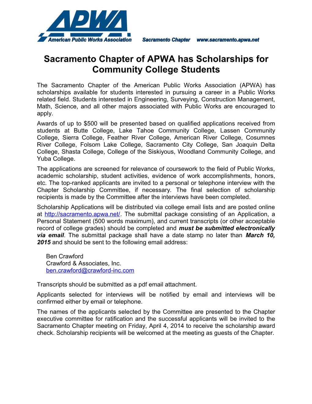 Sacramento Chapter of the American Public Works Association