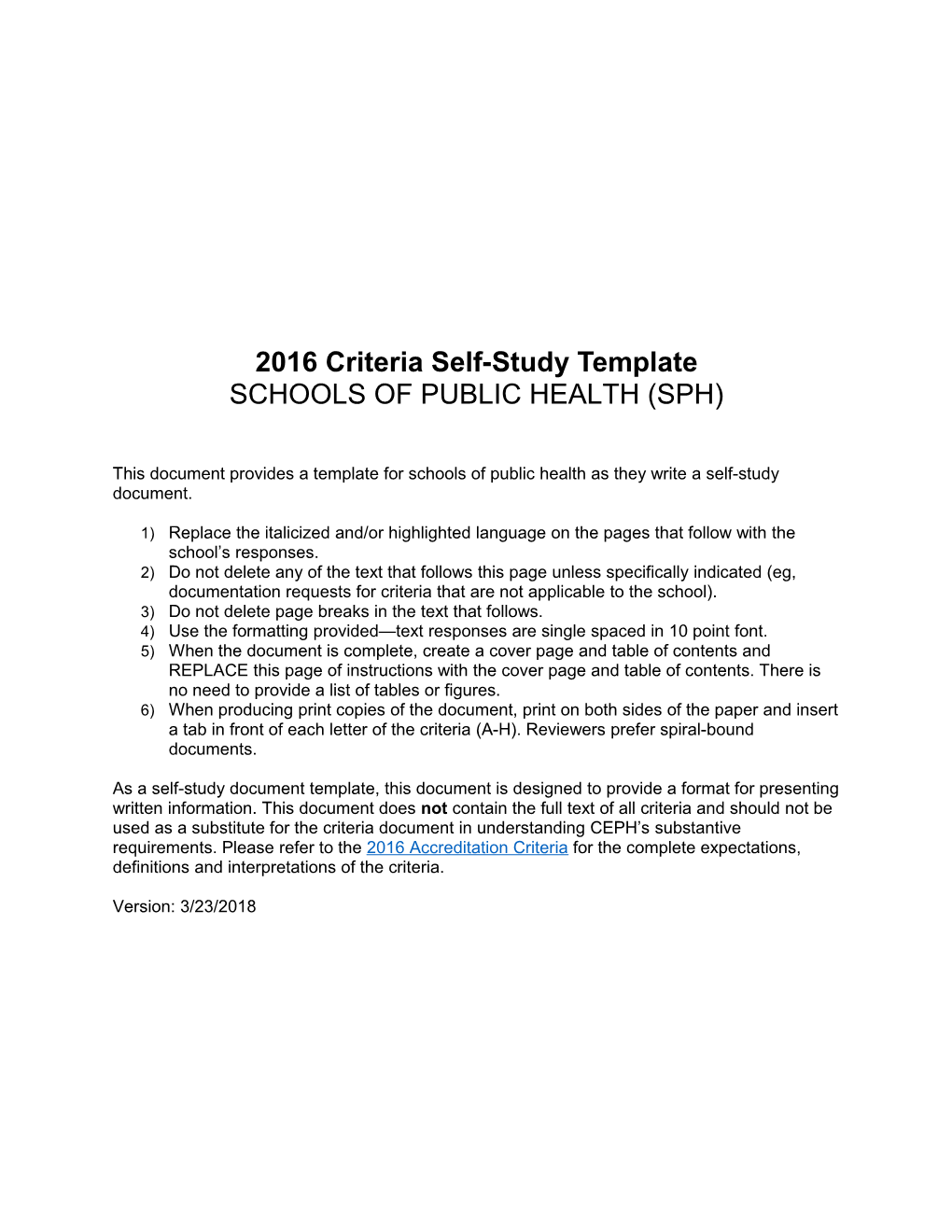 2016 Criteria Self-Study Template