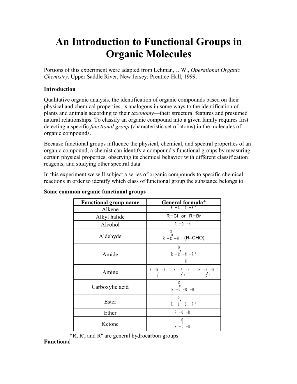 An Introduction To Functional Groups In Organic Chemistry