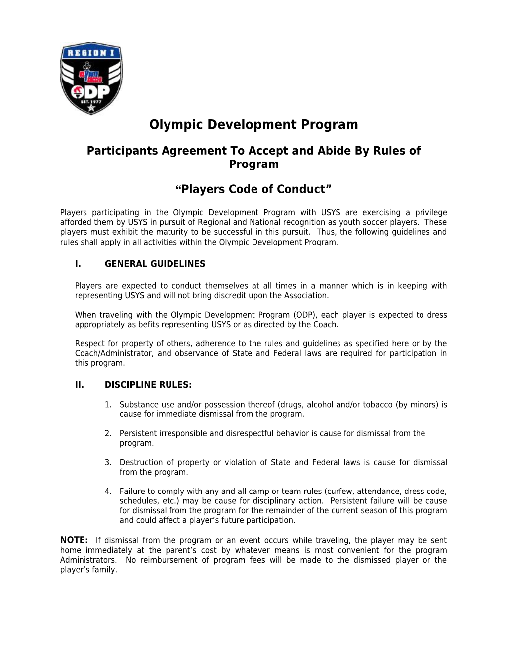 Participants Agreement to Accept and Abide by Rules of Program