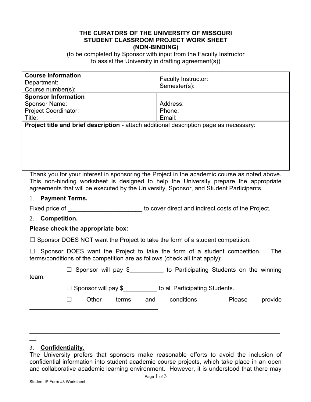 Student IP Form #3 Worksheet