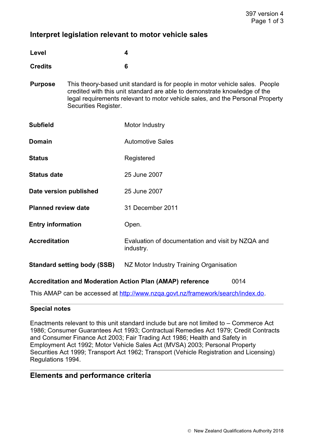 397 Interpret Legislation Relevant to Motor Vehicle Sales