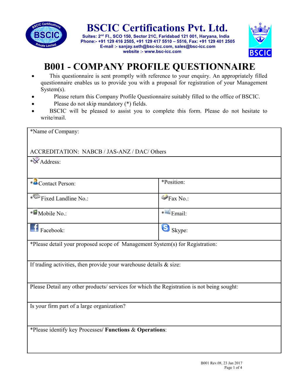 B001 - Company Profile Questionnaire