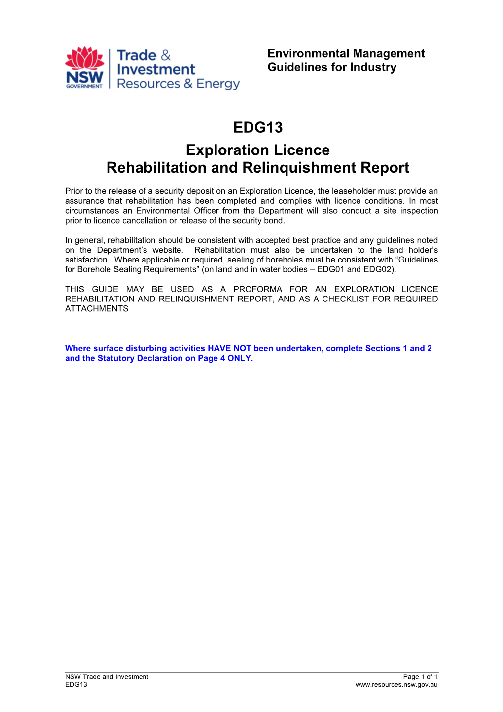 Exploration Licence Rehabilitation and Relinquishment Report