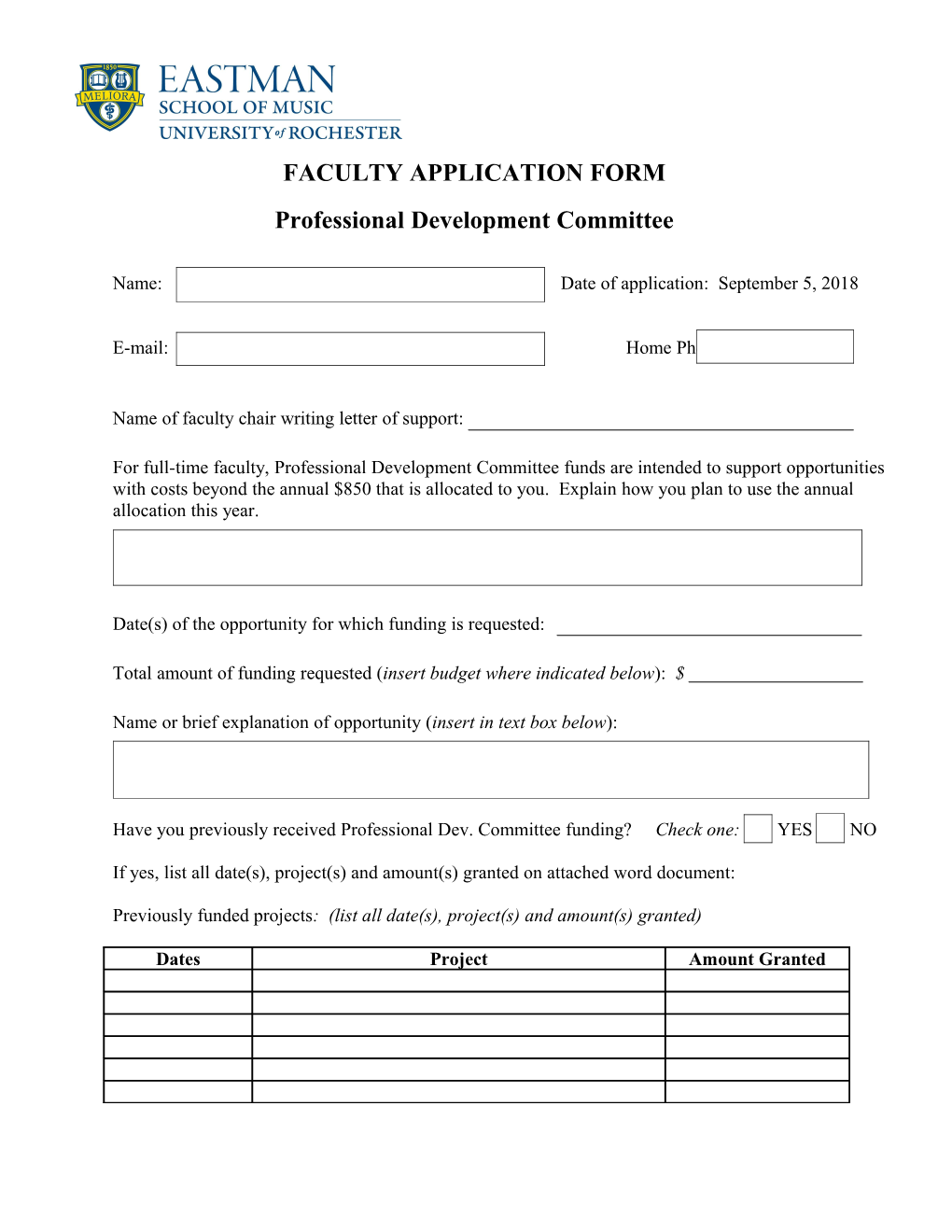 Faculty Application