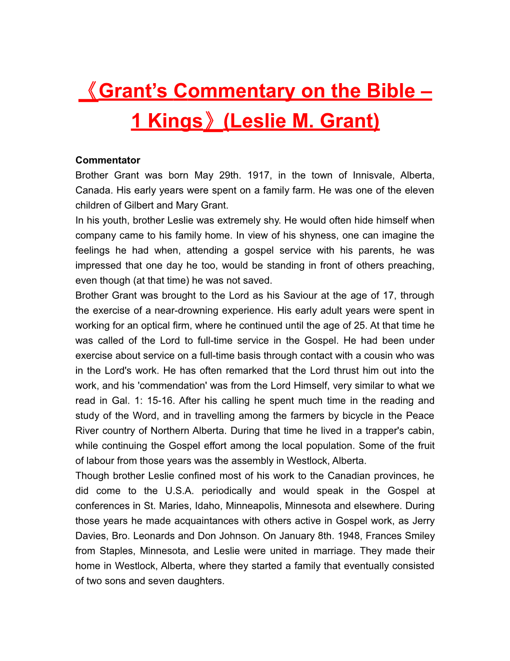Grant Scommentaryon the Bible 1 Kings (Leslie M. Grant)