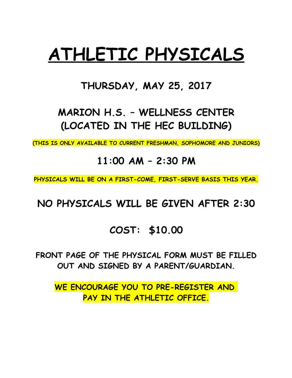 Athletic Physicals