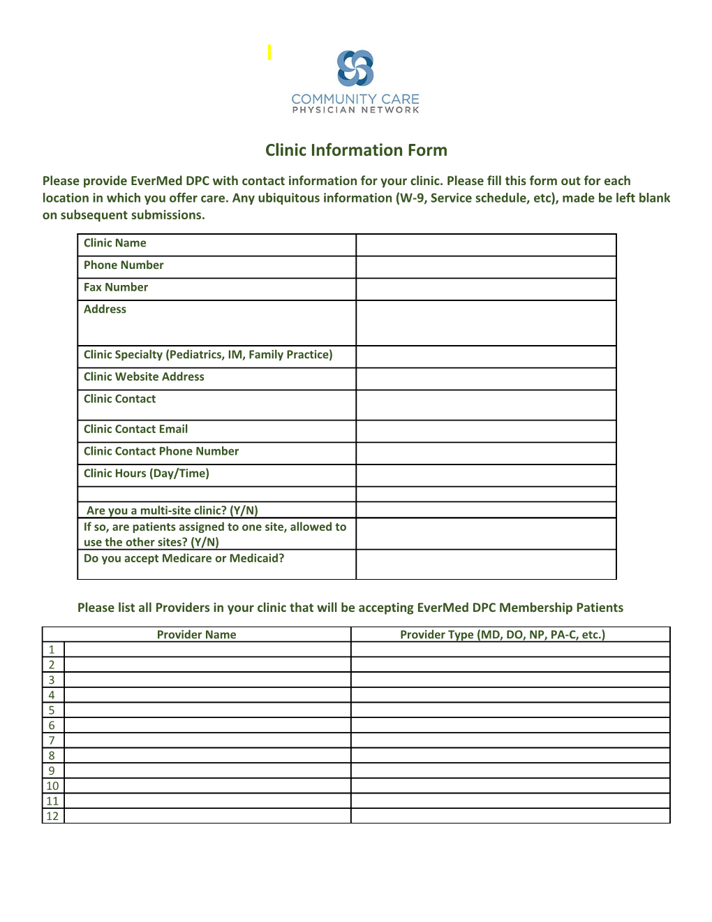 Clinic Information Form