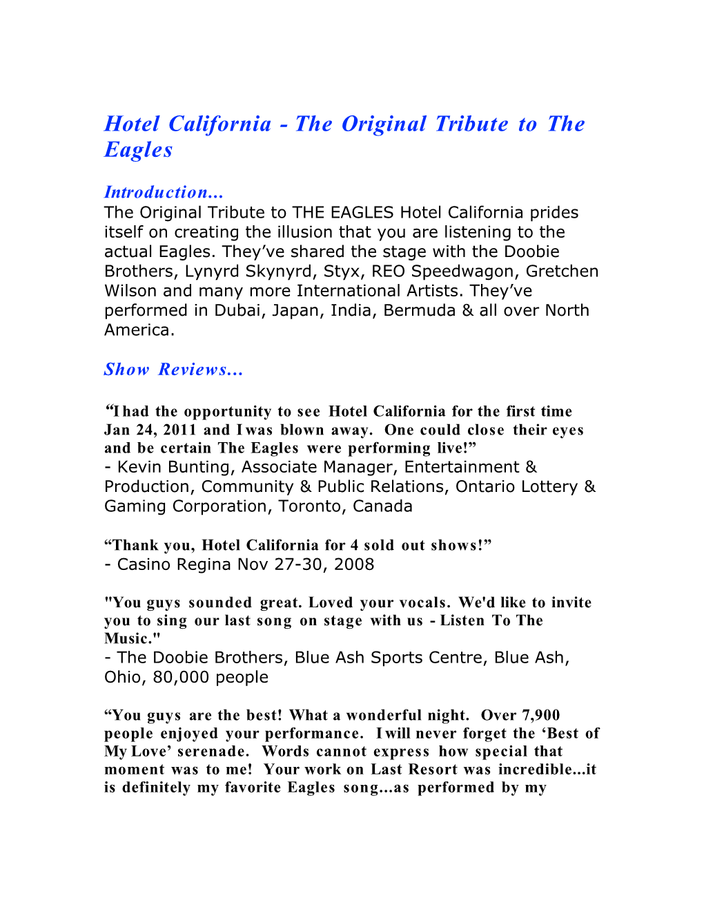 Hotel California - the Original Tribute to the Eagles