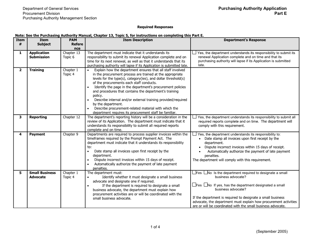 Department of General Services Purchasing Authority Application