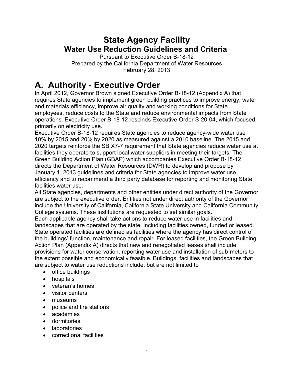 Water Use Reduction Guidelines and Criteria