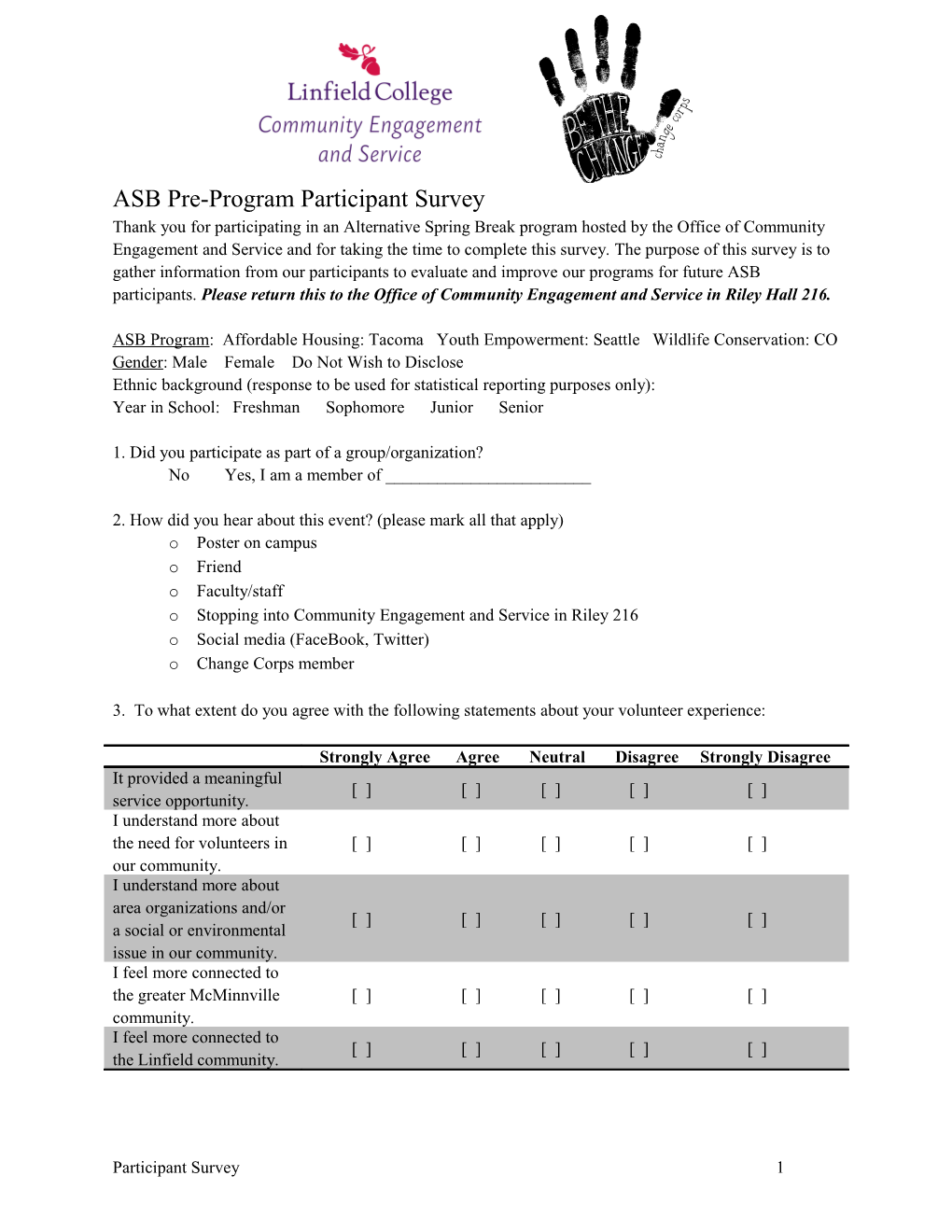 ASB Pre-Program Participant Survey