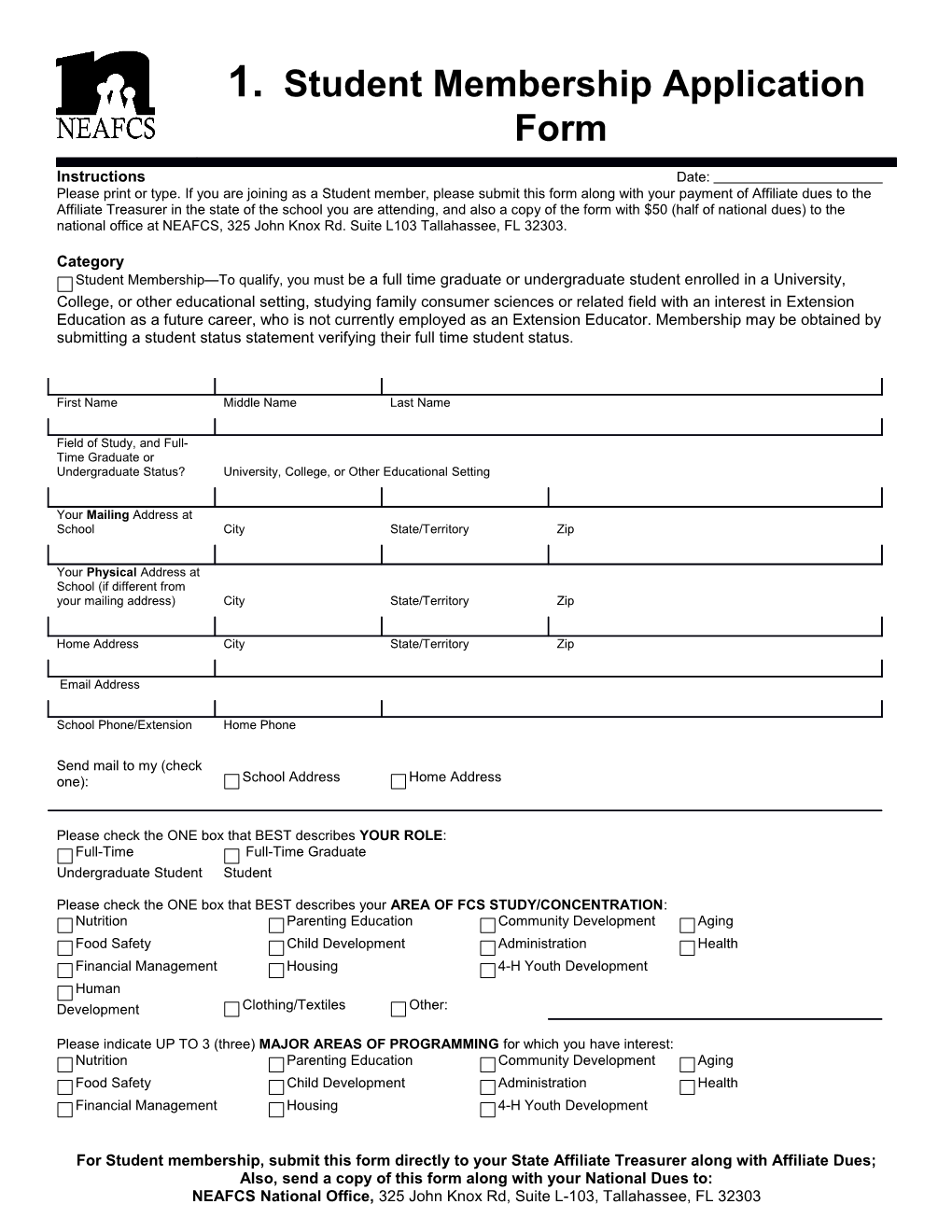 Student Membership Application Form