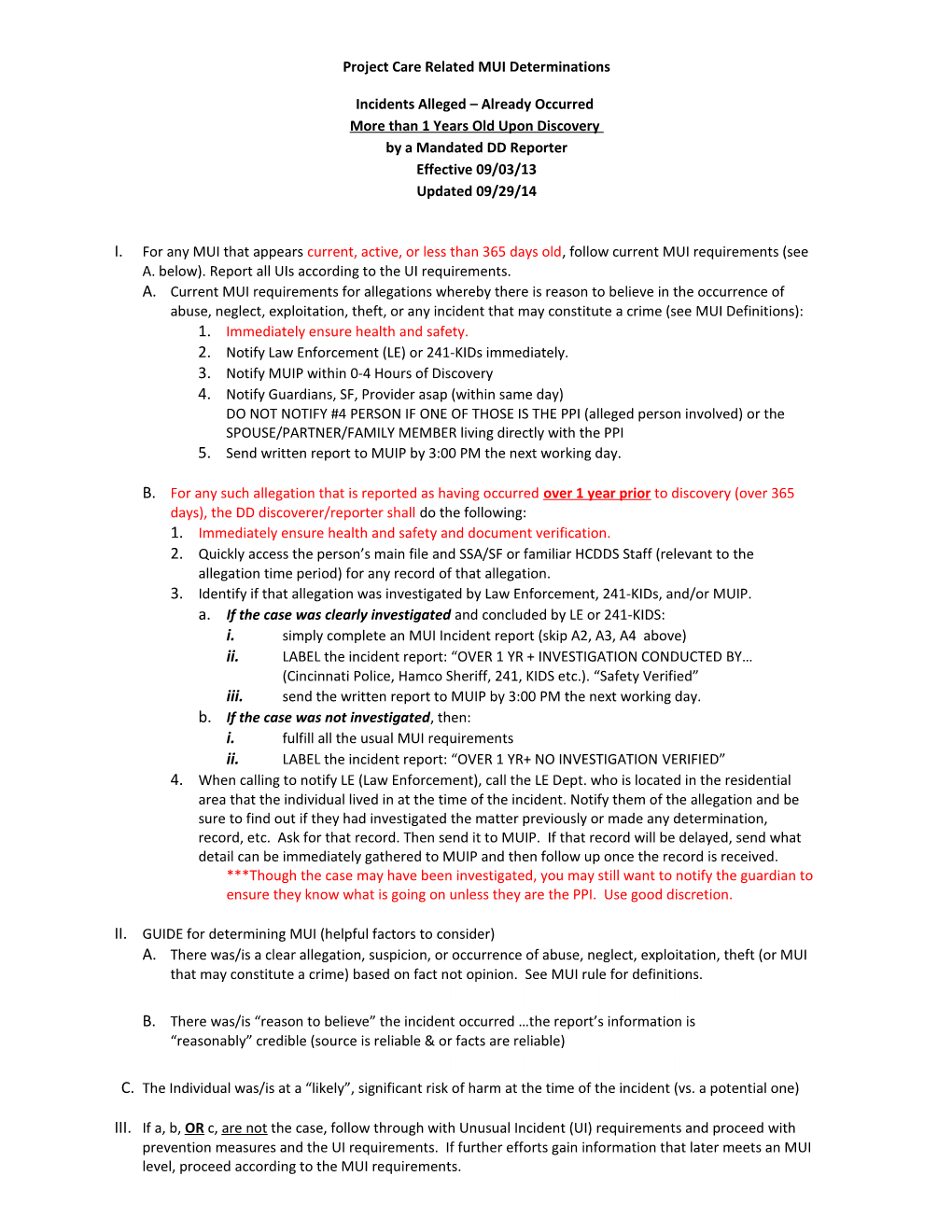 Project Care Related MUI Determinations Pcd