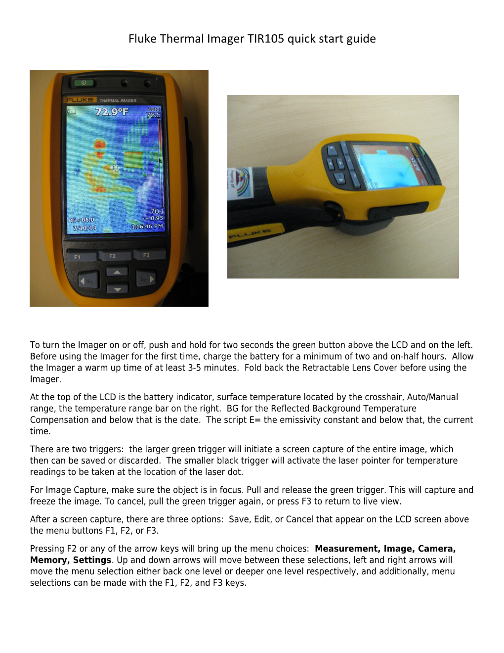 Fluke Thermal Imager TIR105 Quick Start Guide