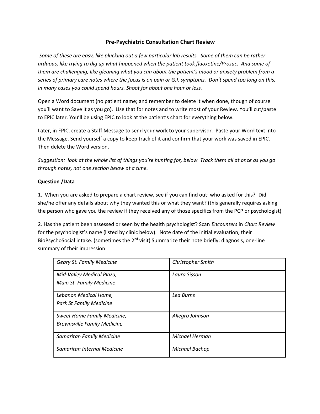 Pre-Psychiatric Consultation Chart Review